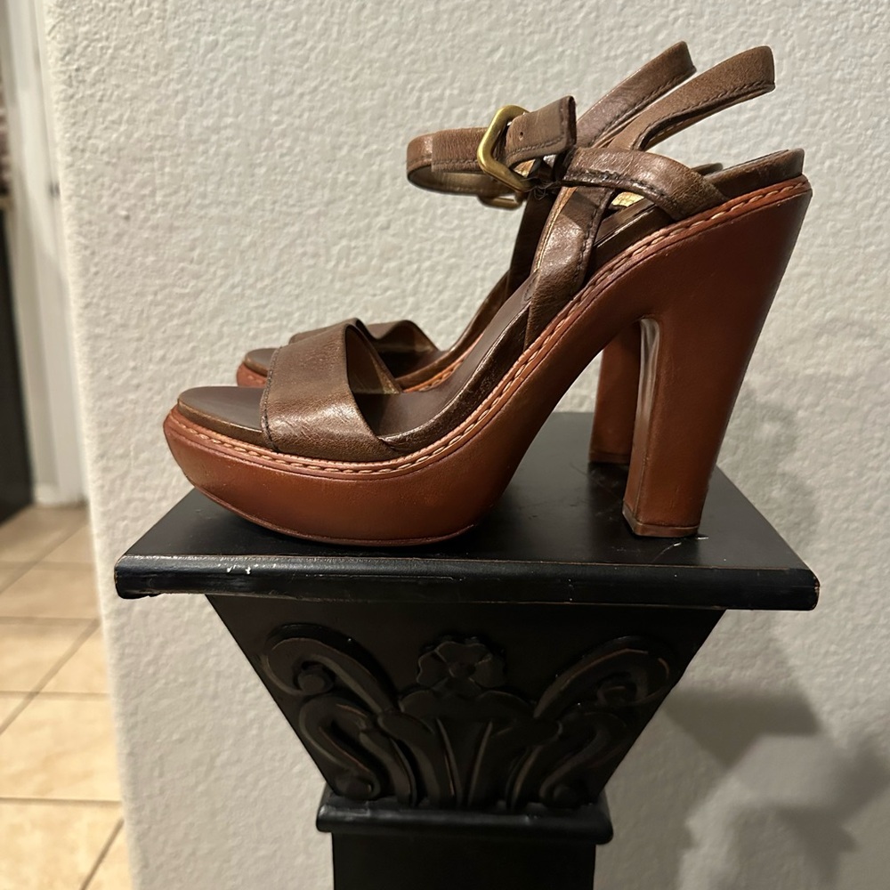 Prada Brown Strappy Platform Heels - Picture 2 of 6